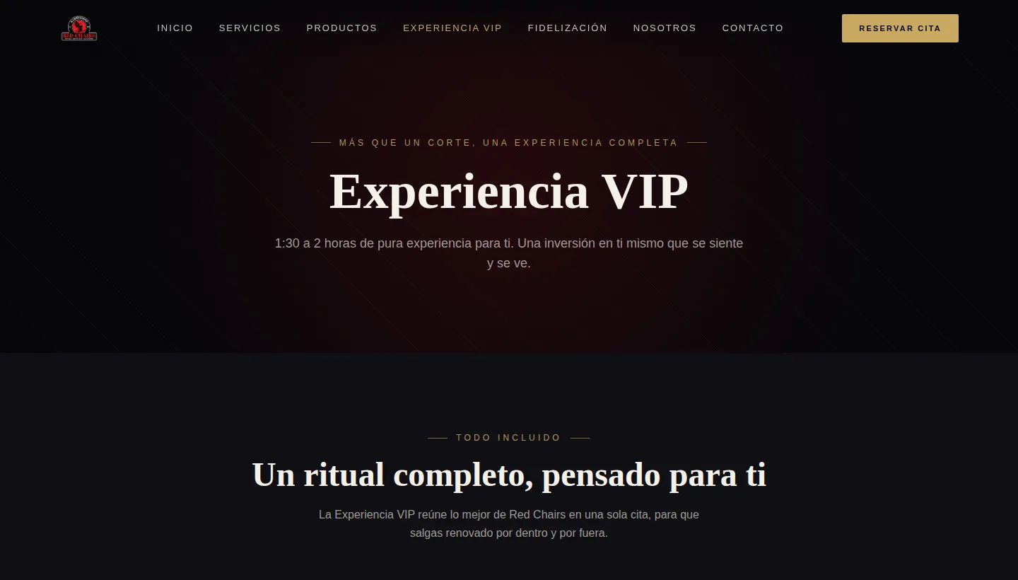 VIP Experience page, detailing the full premium ritual