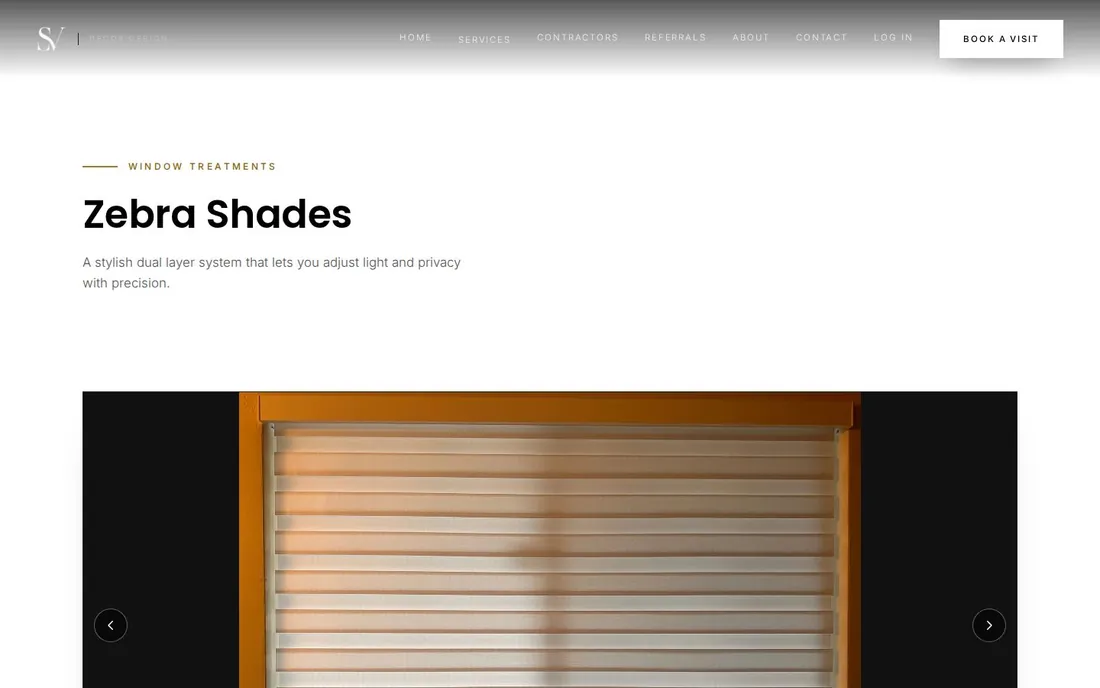 Zebra Shades page, with gallery